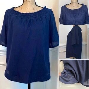 Sharagano - Navy Off-Shoulder Blouse Size: Medium